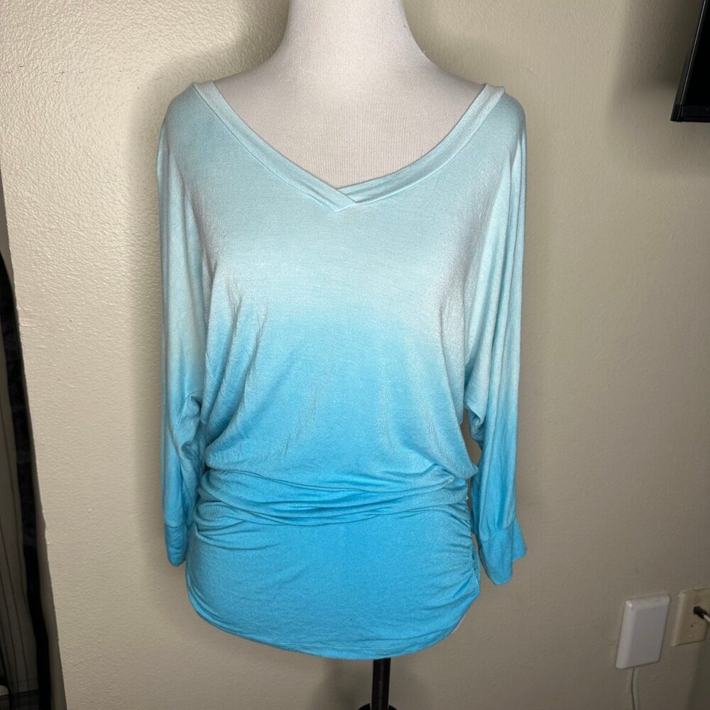 Women's Boat Neck and V-Neck 3/4 Sleeve Draped Dolman Top with Side Shirring Pre